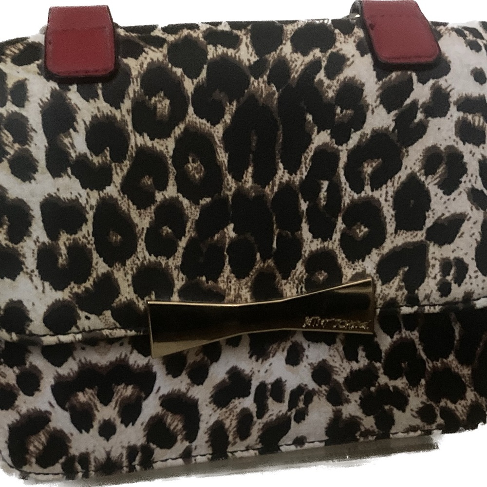 Betsy Johnson Leopard Print Satchel with Red Top Handle - Picture 9 of 9